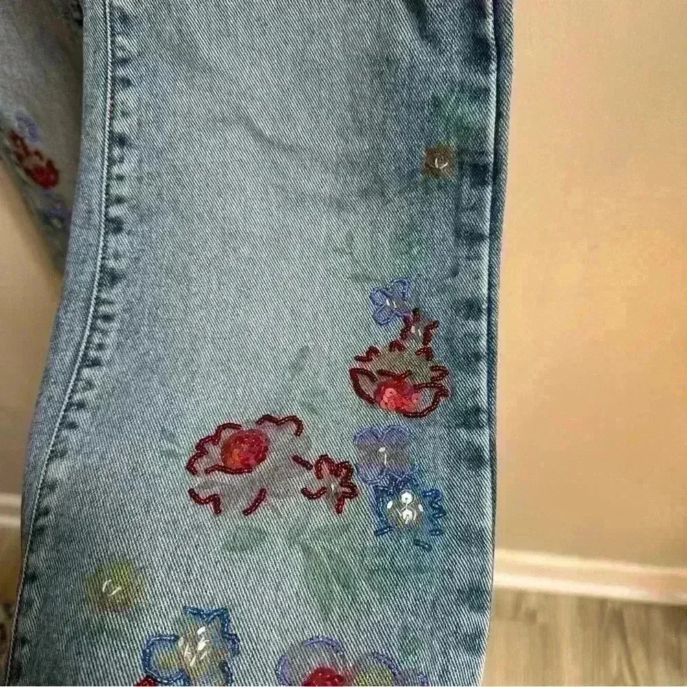 Vintage Limited Too Jeans USA Beaded Floral Boho Bootcut Jeans Women’s 6R Y2K - Image 6