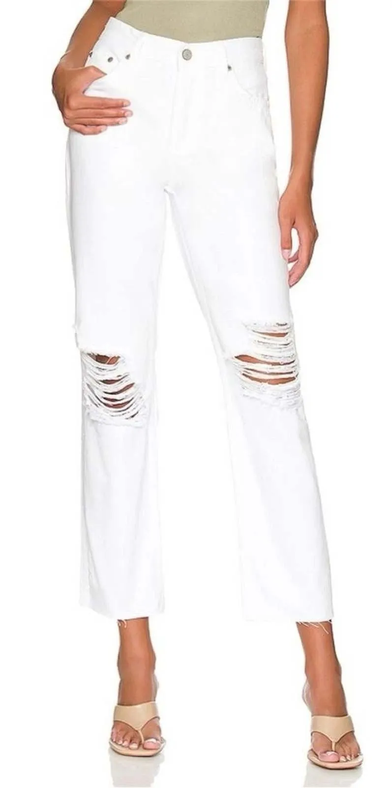 Rails The Atwater Blanche Distressed White Slouchy Straight Leg Jeans - Image 1