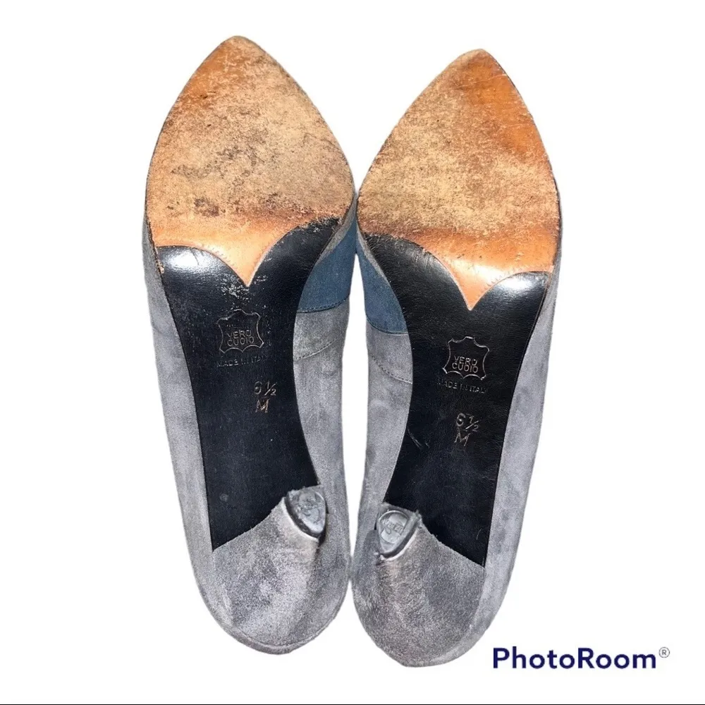 Vintage YSL Suede Colorblock Pumps Heels Gray Size 6.5 - Image 9