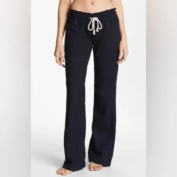 Roxy Oceanside Linen Blend Flare Beach Pants in Black Small - Image 2