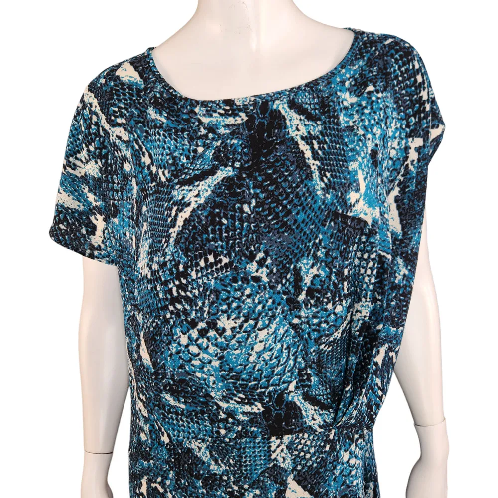 Attitudes by Renee Crepe Reptile Printed Asymmetric Top Blue Teal X - Image 2