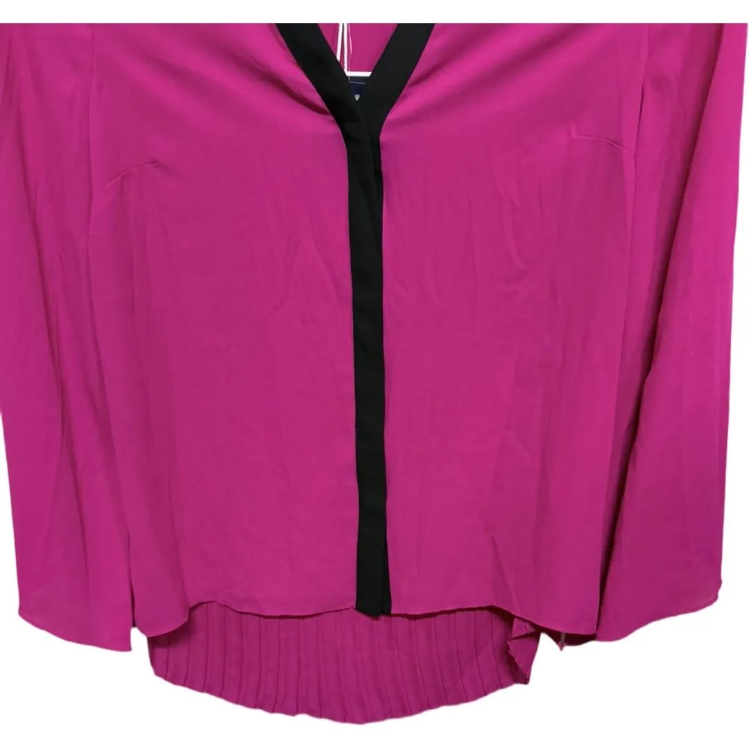 Kaari Blue Fuchsia Pink Black Pleared Back Blouse Long Sleeve Size Small NWT - Image 3