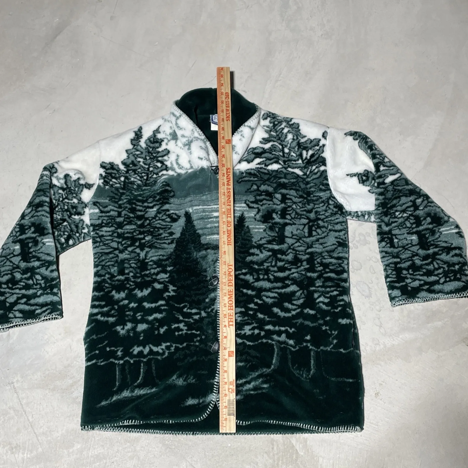 VTG Art Unlimited USA Made Mountain Cabin Ultra Plush Fleece Jacket Nature Green Size M - Image 9