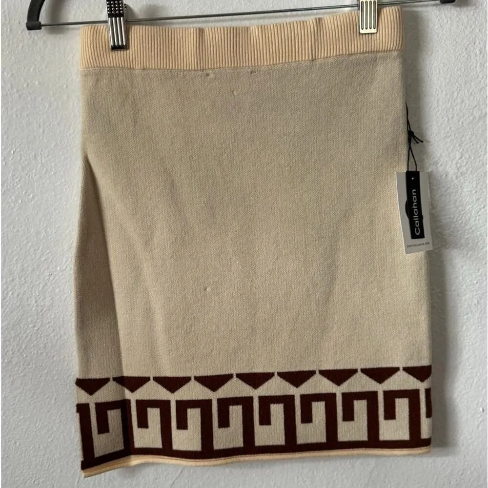 NWT Callahan Knitwear Womens Cream Brown Halterneck Crop Top Skirt Set Size S - Image 10