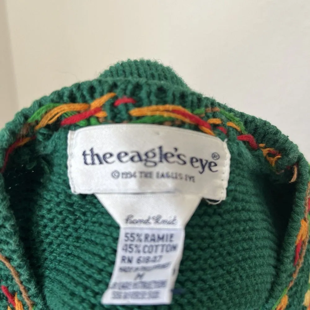EAGLE'S EYE Vintage Hand Knit Sweater Harvest Pumpkins Fall RARE 1994 Size Med‎ Green - Image 16