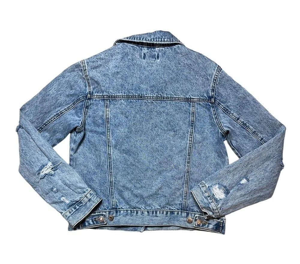 Forever 21 Light Wash Distressed Denim Jacket US S - Image 11
