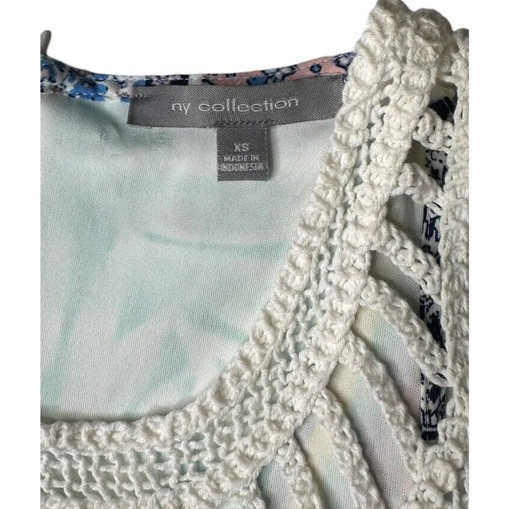 NEW NY Collection Palm Leaf Tropical Print Crochet Trim Sleeveless Maxi Dress XS - Image 6