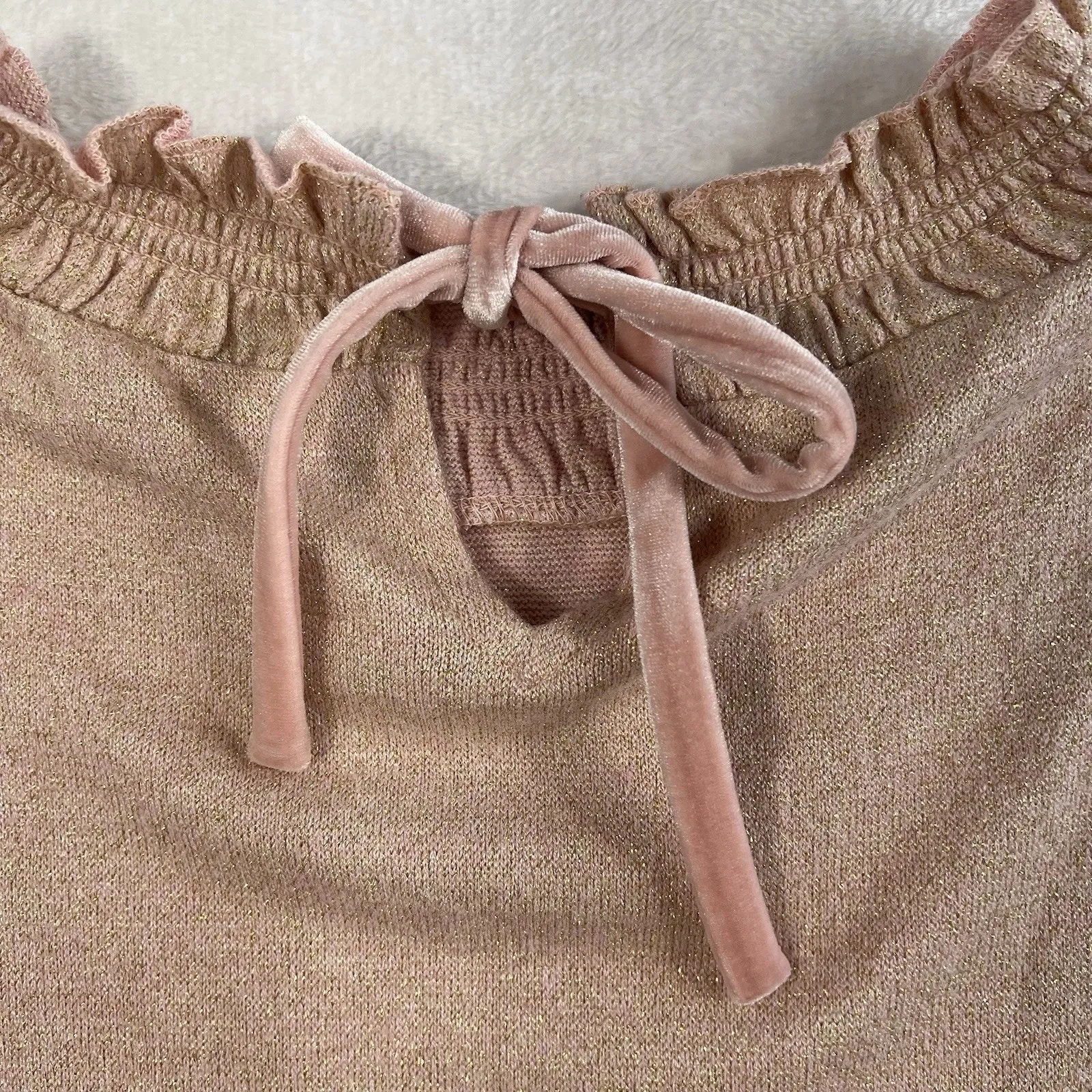 TALBOTS Plus 3X Sparkle Knit Ruffle Mock Neck Sweater Balloon Sleeve Blush Pink - Image 6