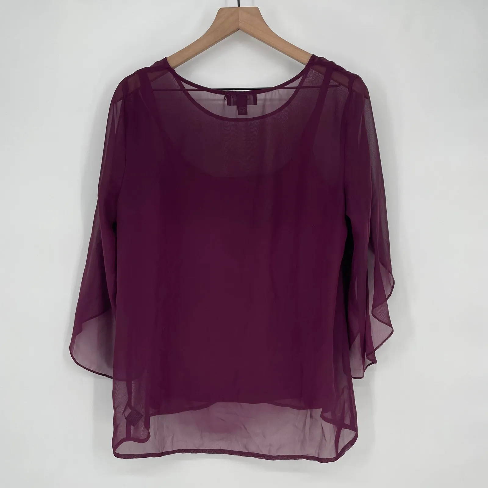 AB Studio  Plum Purple Sheer Flutter Sleeve Top Size Medium - Image 5