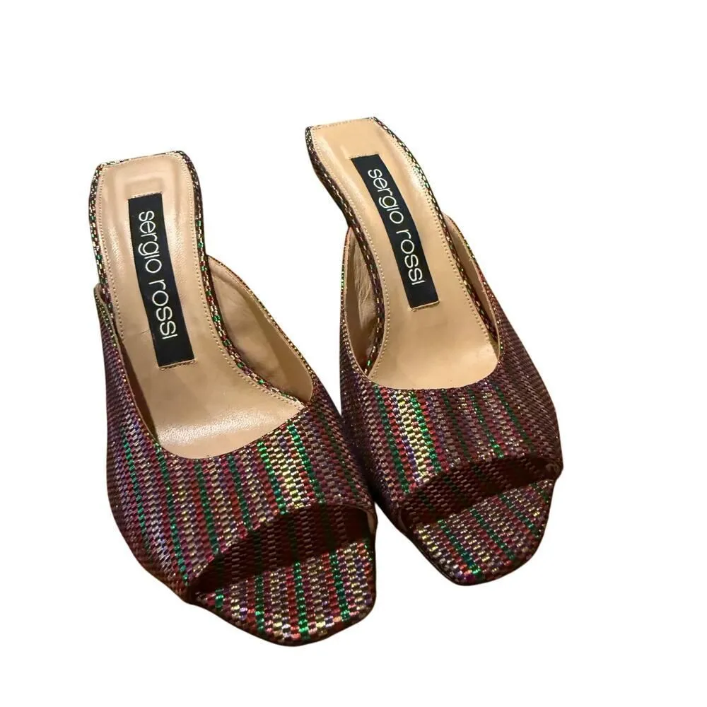 NWOB Sergio Rossi Rainbow Striped Open Toe Heels Sz. 37 (US 7) - Image 7
