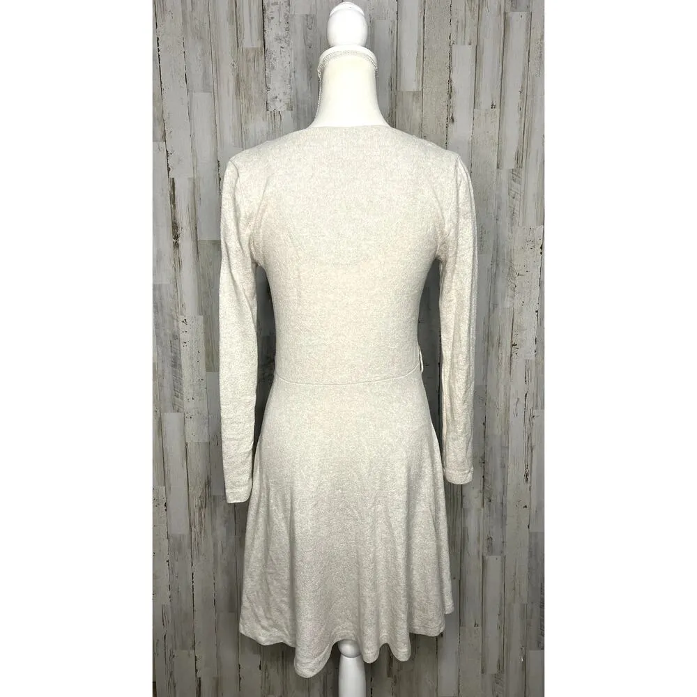 Saturday Sunday Women's Beige Knit Mini Dress V-Neck Long‎ Sleeve Size XS - Image 4