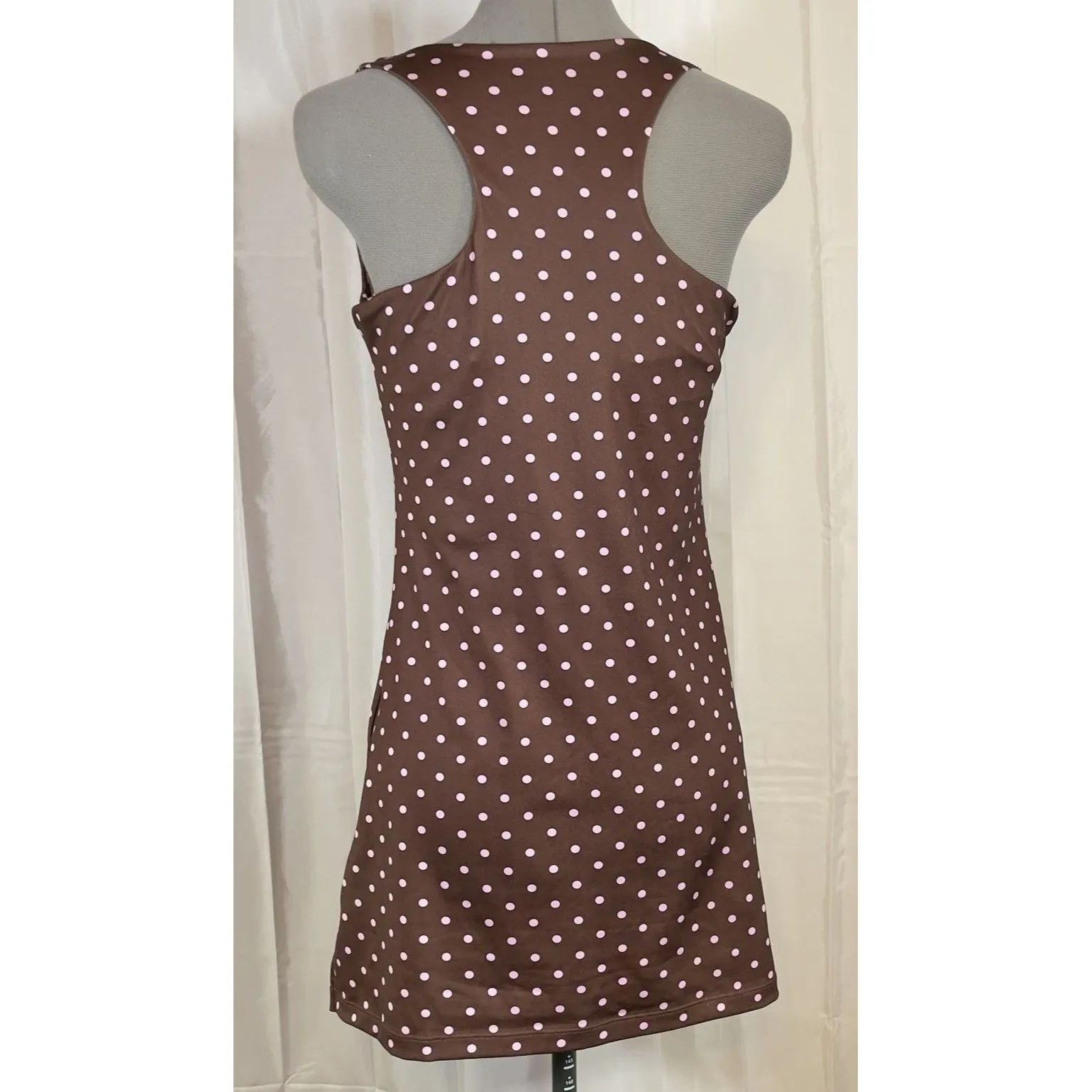 ATHLETA High Neck Swimdress Brown Pink Polka Dot Underwire Bra T Back Small FLAW - Image 3