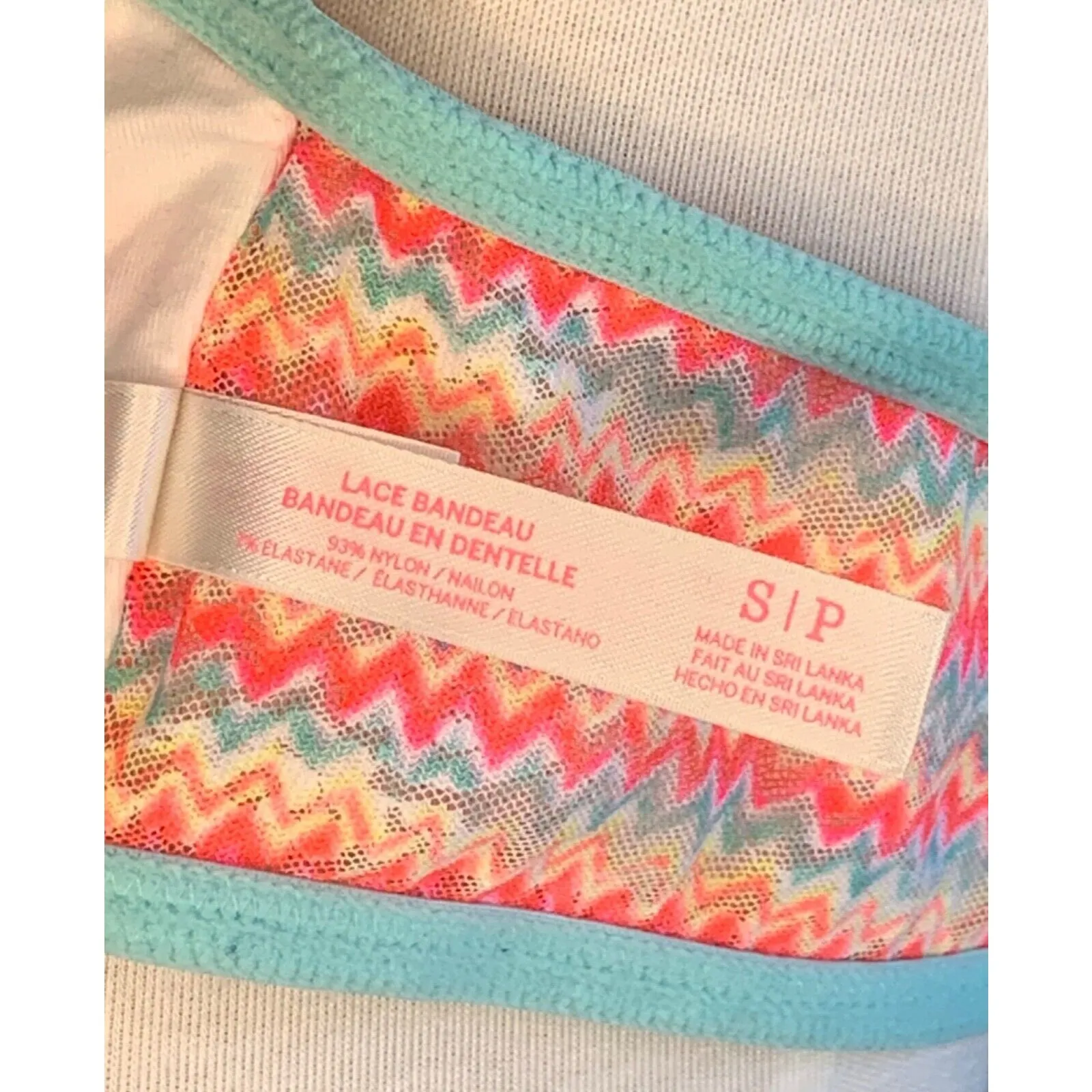 Victoria’s Secret PINK Bandeau Bra Lace Neon Chevron Womens Top Elastic Sz Small - Image 8