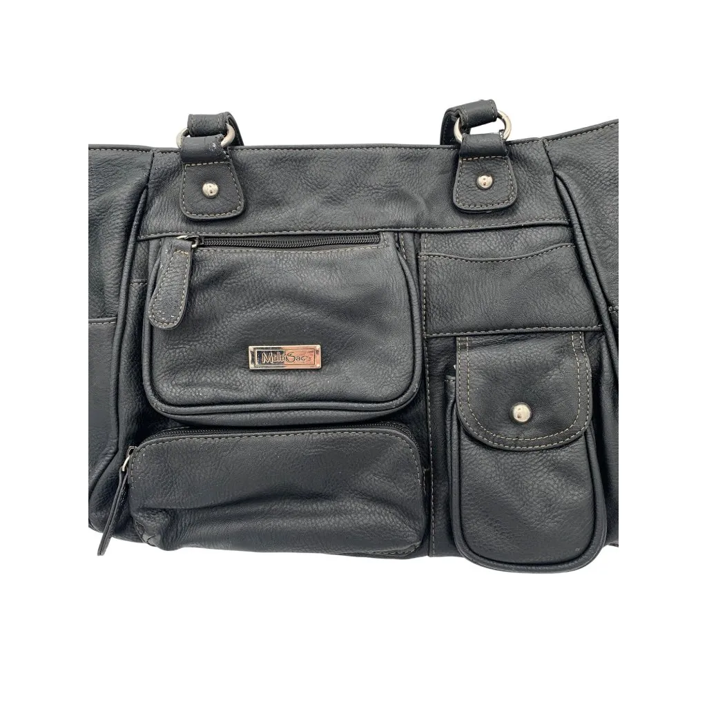 MultiSac Black Faux Leather Multi-Pocket Shoulder Bag With Adjustable Straps - Image 3