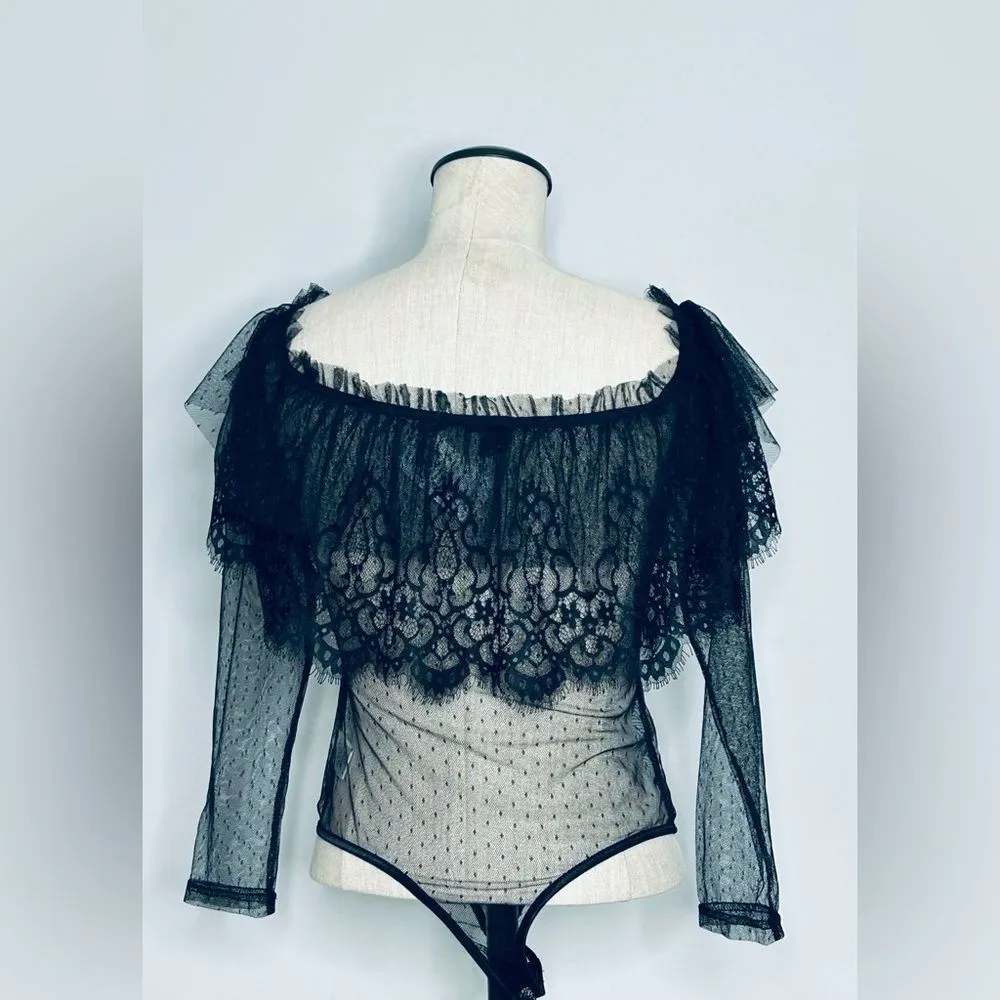 NEW Windsor Sheer Black Lace Bodysuit size Medium - Image 11
