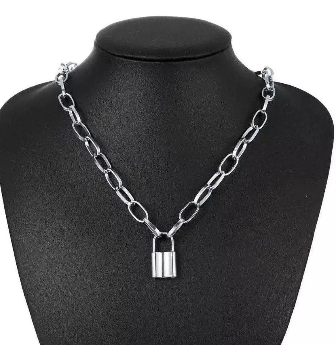 Silver Chain Lock Necklace - Image 2