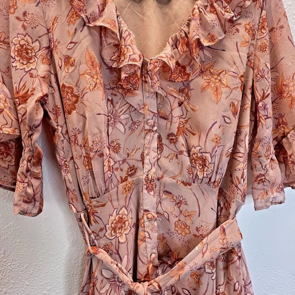 DRESS FORUM A Day In Tuscany Dress mini floral casual womens sundres tie size S Pink - Image 3