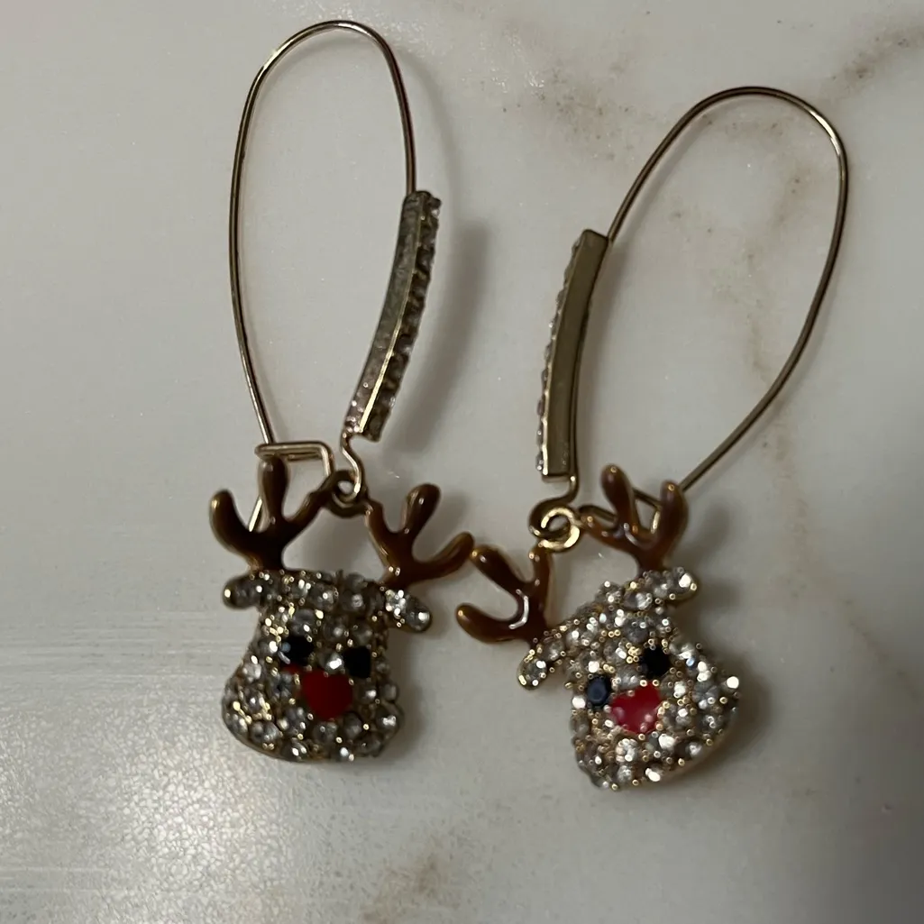 Diamond & Gold Dazzling Rudolph Raindeer Dangle Earrings Holidays Christmas EUC - Image 5