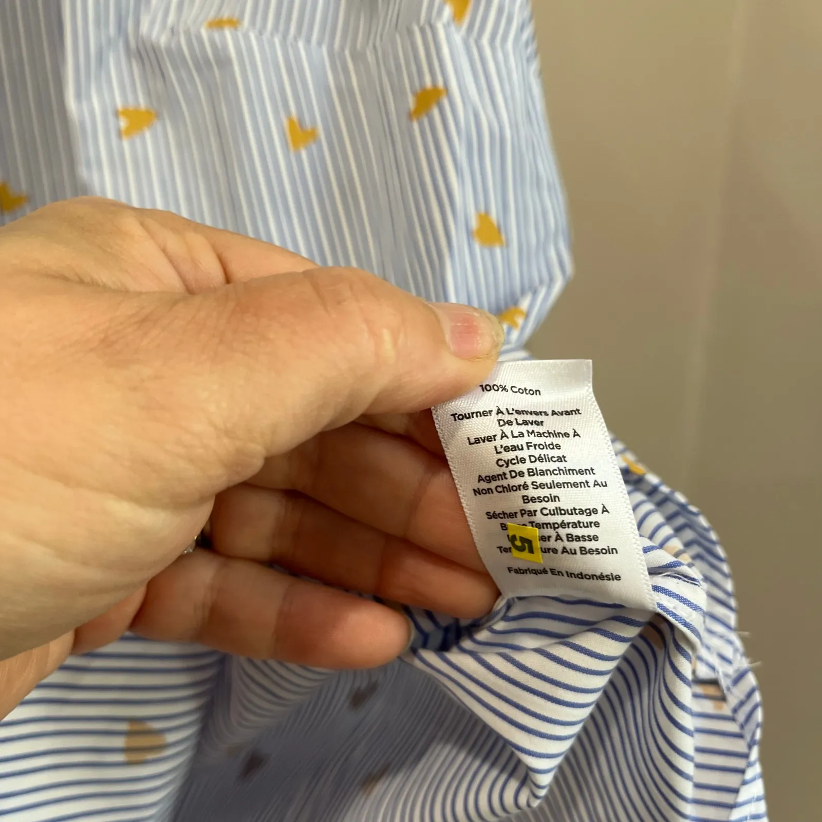 Talbots Plus 2X Blue Stripe Gold Heart 100% Cotton Button Blouse - Image 7