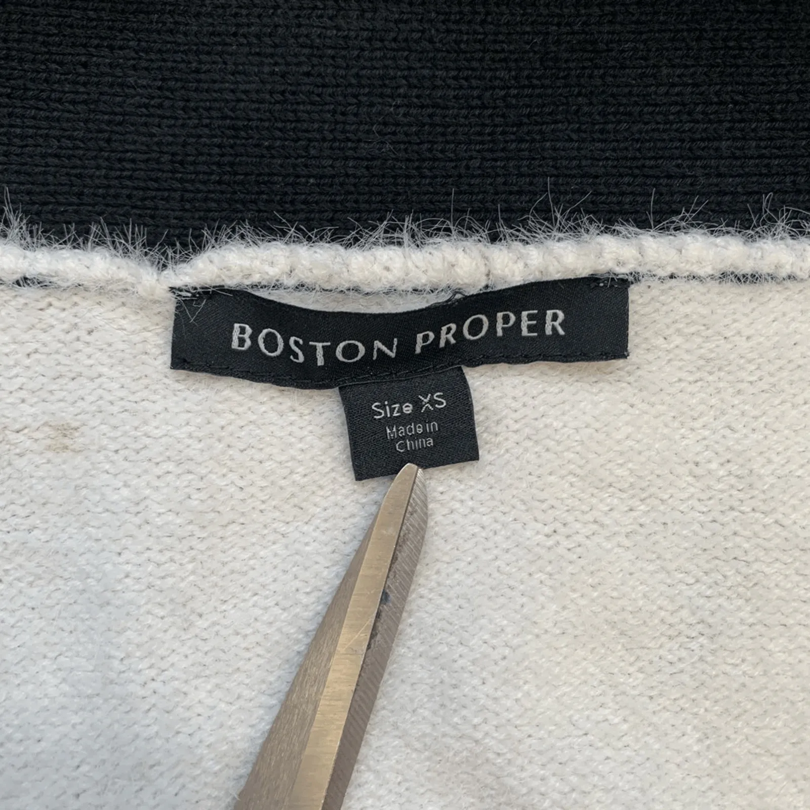 Boston Proper White Black Gold Button Colorblock V Neck Cardigan XS Fuzzy Plush - Image 11