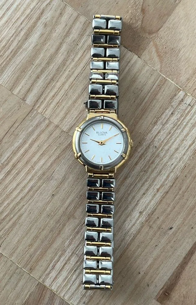 Bulova Ladies Watch Two-Tone Bracelet Case Sparkling Silver Dial Gold-Tone Hands - Image 5