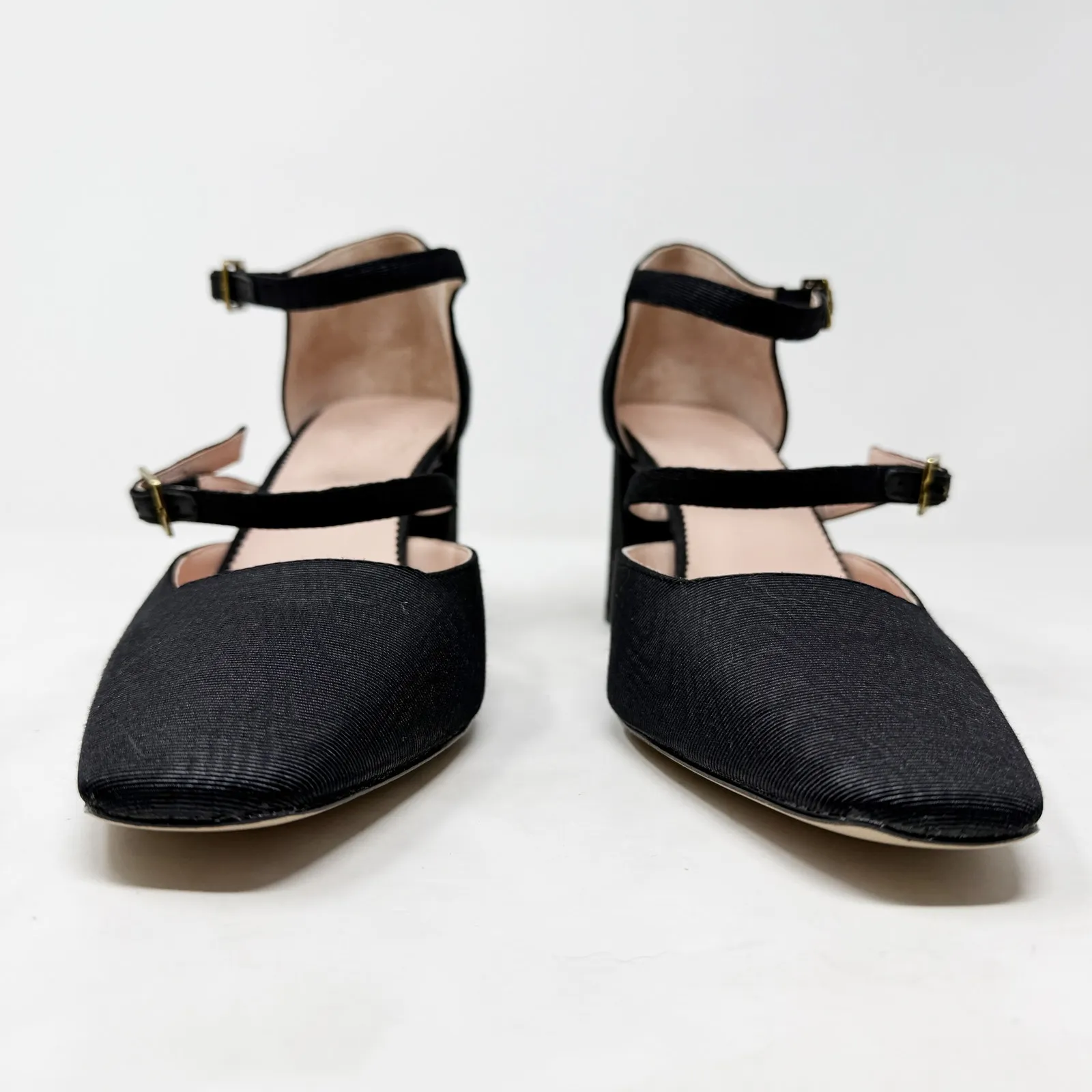 [J. Crew] Black Marta Double Strap Square Toe Chunky Heel Silk Pumps NWOT Sz 11 - Image 4