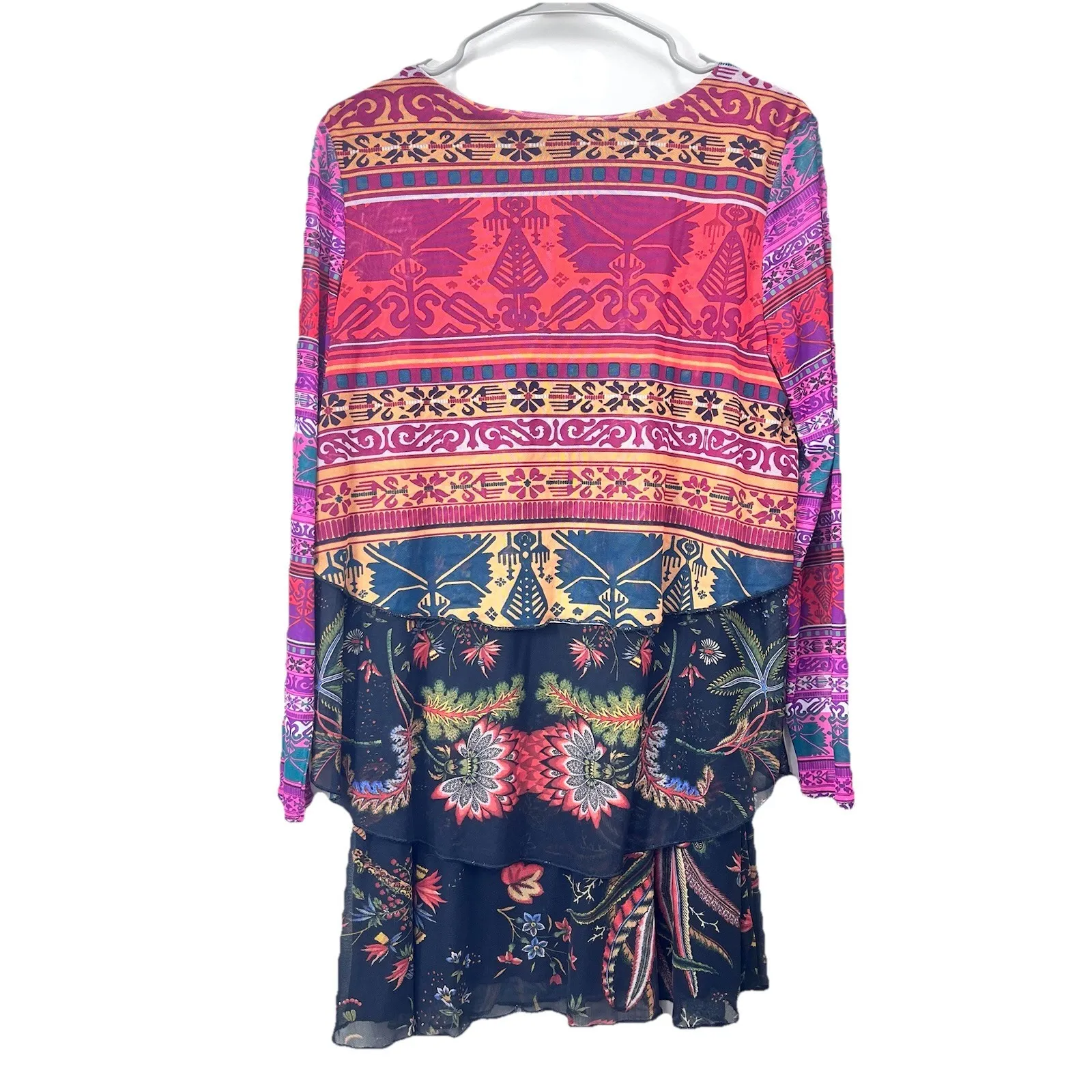 Desigual Layered Colorful Mixed Print‎ Long Sleeve Mesh Mini Carol Dress LARGE - Image 7