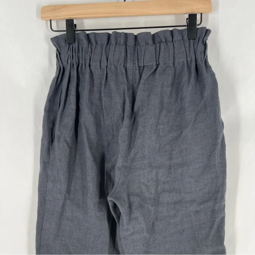 Love and Confuse NOAH Paper Bag Linen Pants Navy Tapered Crop Tie Front Size XS Blue - Image 5