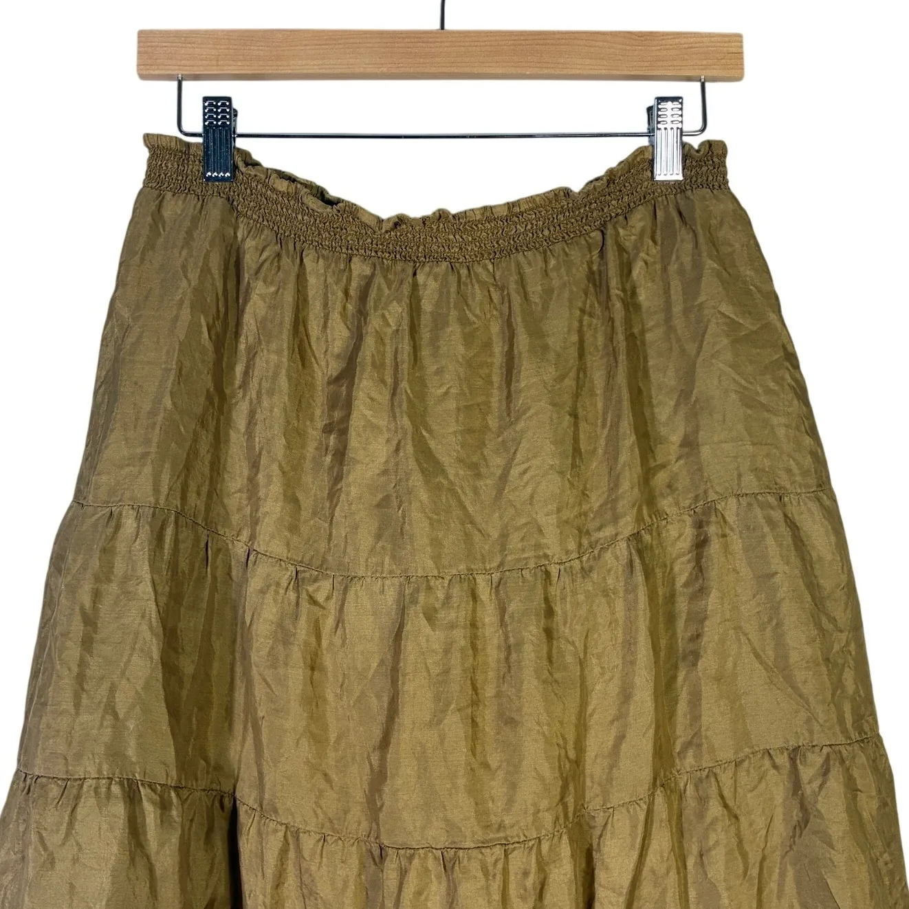 Garnet Hill 100% Silk Peasant Maxi Skirt Womens M Brown Tiered Boho Cottagecore - Image 3