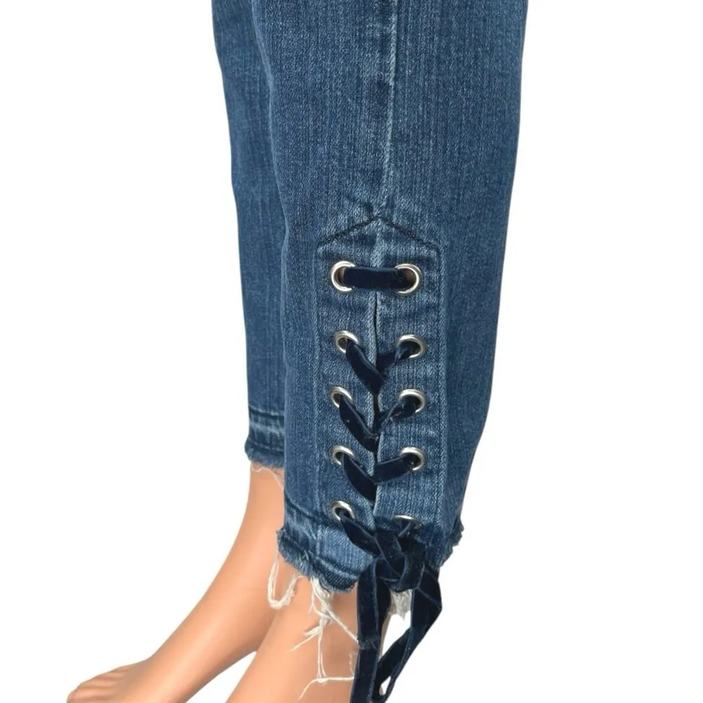 Paige Jacqueline Straight Women's Blue Lace Up Cropped Denim Jeans Size 26 - Image 5