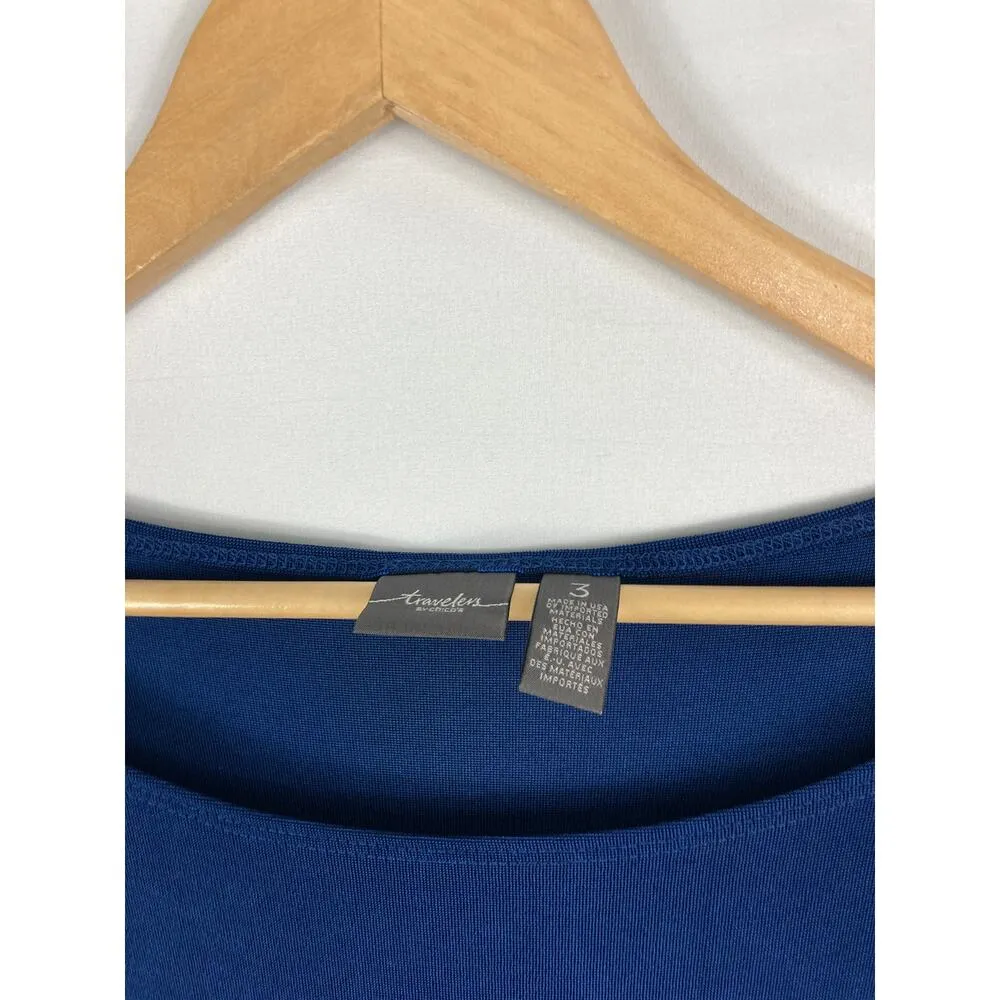 Chicos Travelers Asymmetrical Side Cinch Blue Top Size 3 / XL - Image 3