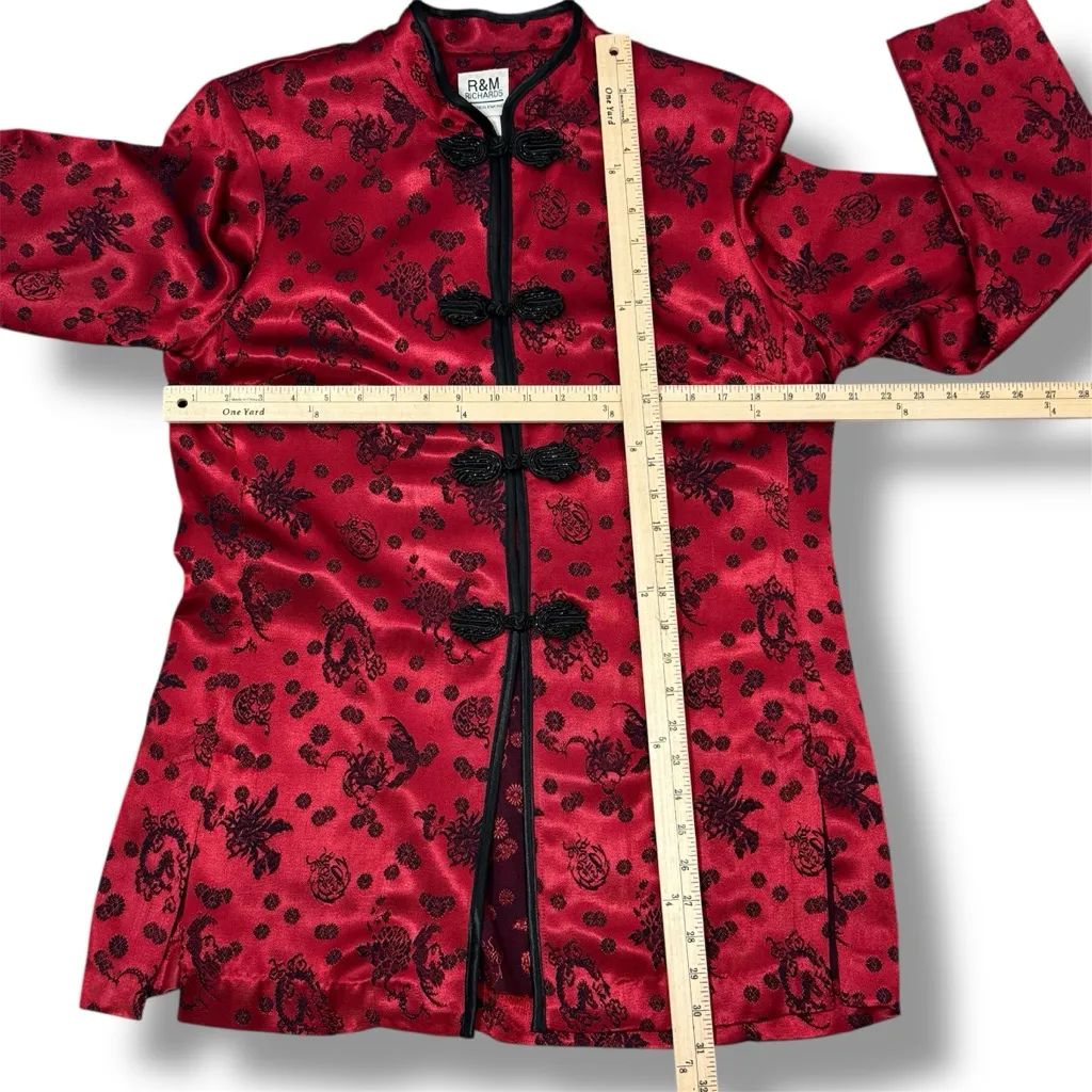 Vintage‎ 80s R&M Richards Satin Brocade Cheongsam Asian Jacket Red Black 12 - Image 10