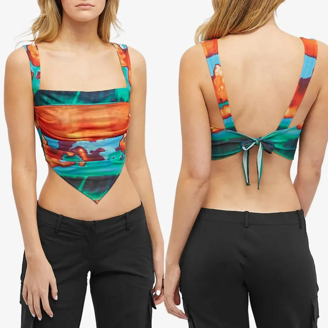 Miaou Tati Mesh Tie Top Thermal Orange Multicolor Size Medium‎ NWT - Image 3