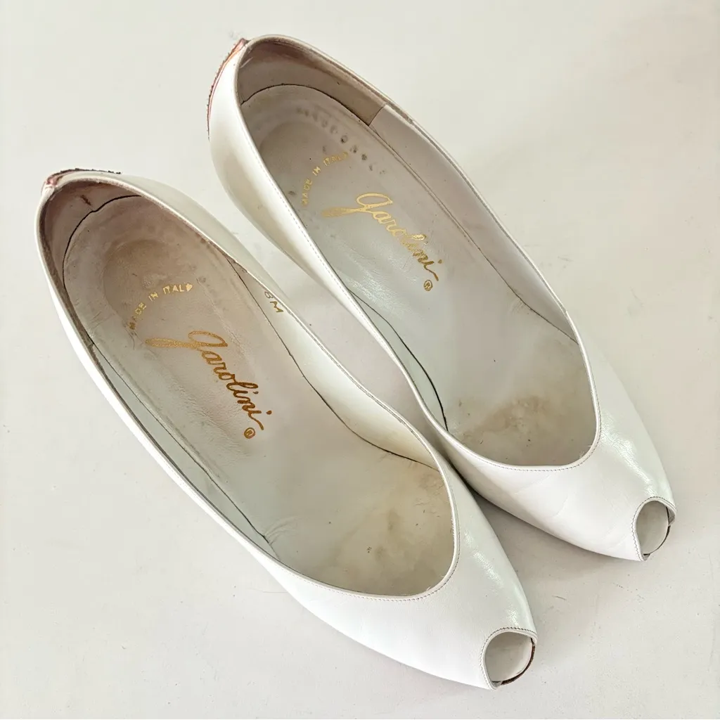 Garolini Women’s White Leather Y2K Peep Toe Pump High Heels Size 8 M Made Italy - Image 3