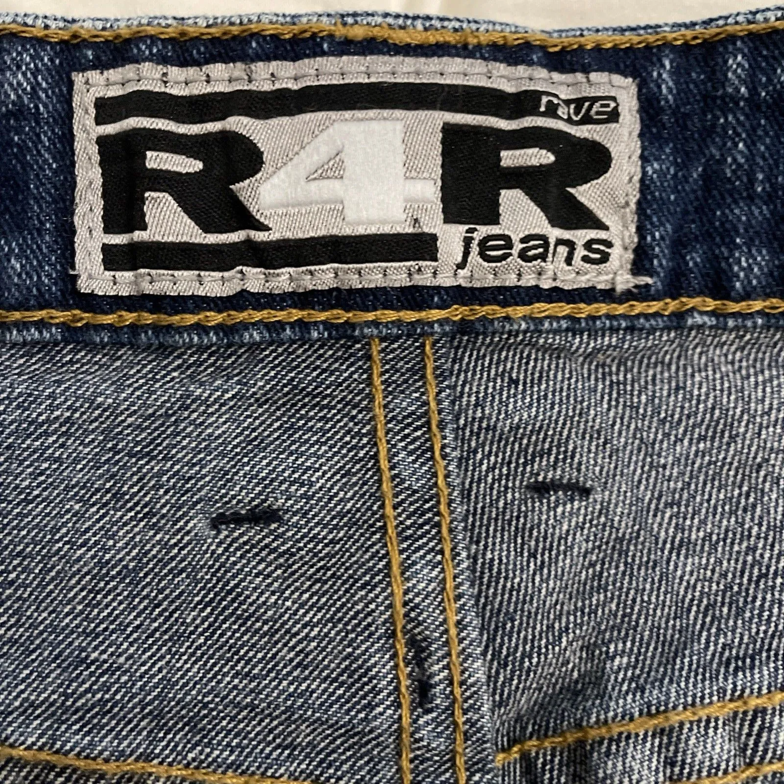 R4R Rave Jeans Vintage Junior Size 15 Y2K 90s Mid Rise Flare Hong Kong 32x32 Blue - Image 2