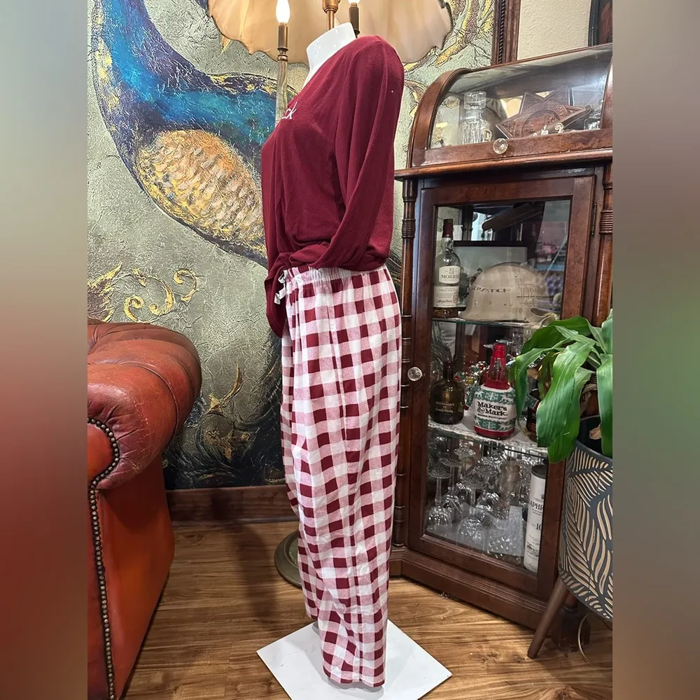 EUC Calvin Klein Red and White sleepwear Track Pants set with Bold Plaid Pattern - Image 3