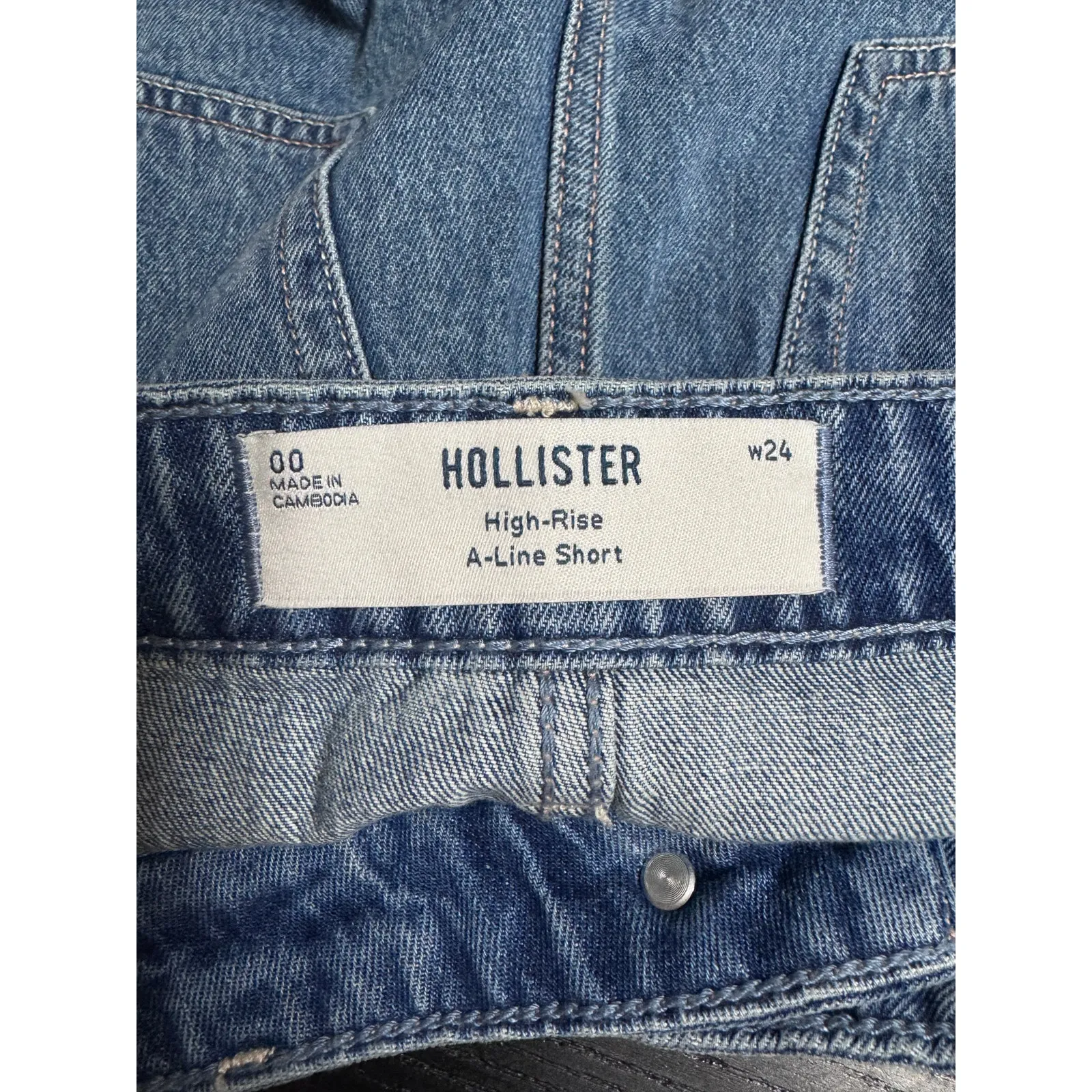 Hollister High Rise A-Line Denim Shorts Blue Embroidered Floral W24 00 - Image 6