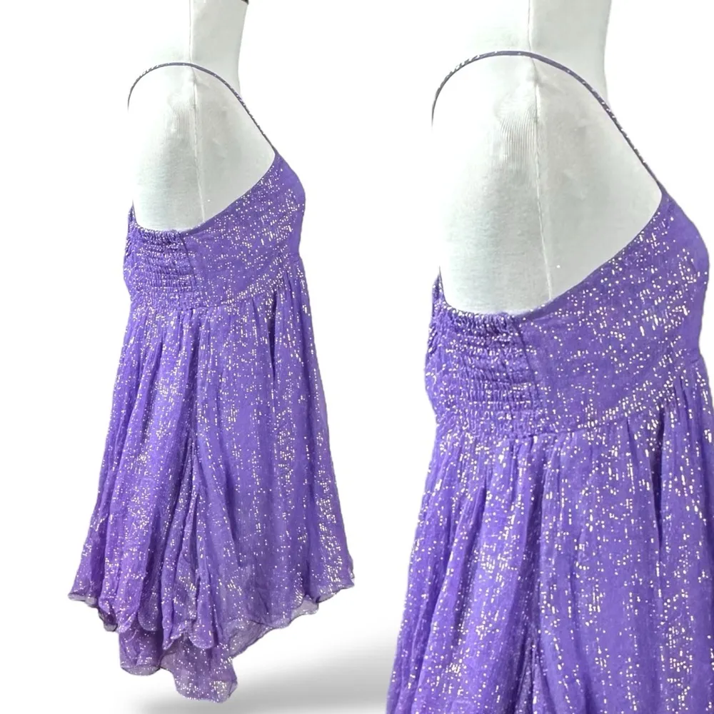 Raga Fairy Layered Ruffle Shimmer Mini Dress Lavender Metallic Silver XS Small - Image 2