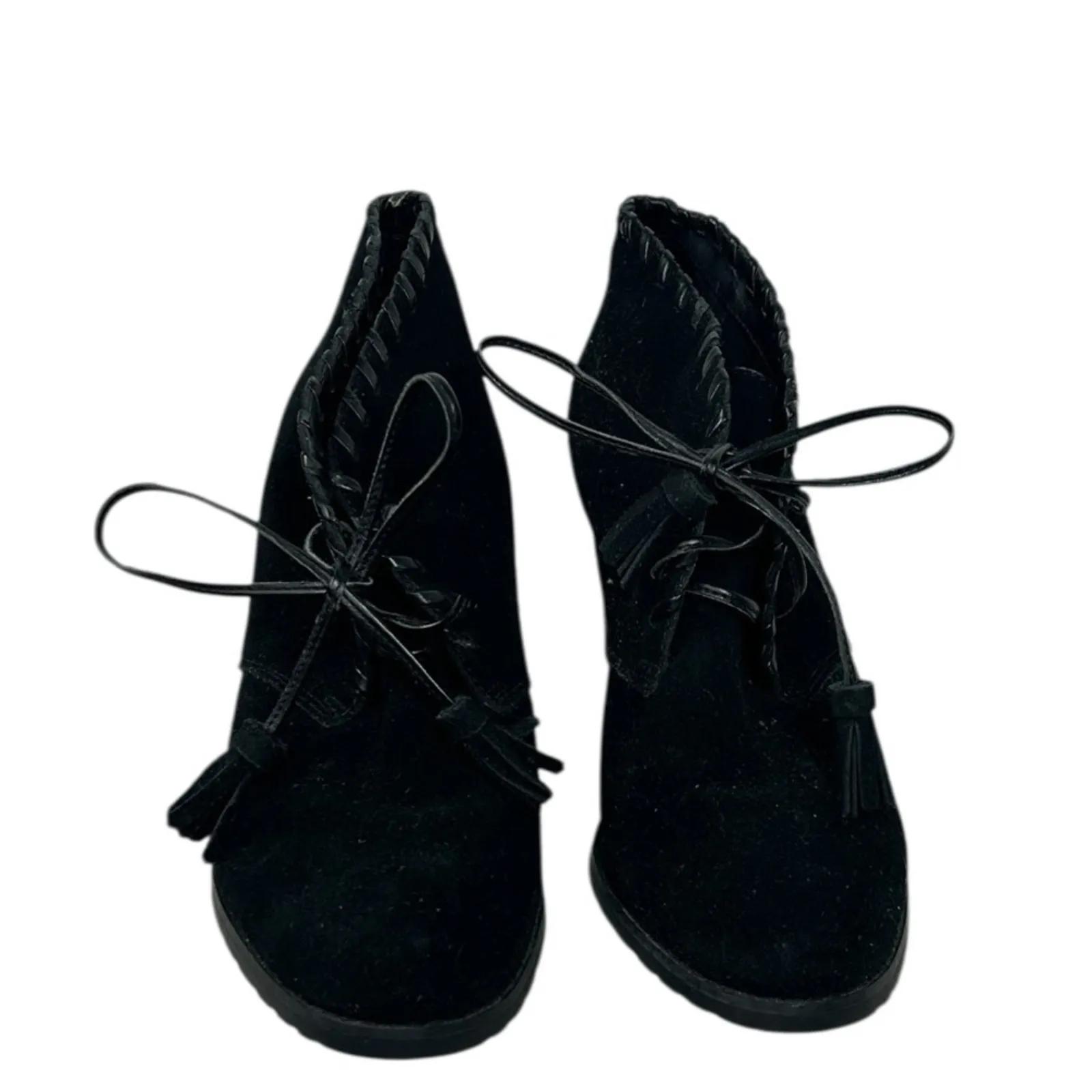 Ralph Lauren Carla Black Suede Lace-Up Ankle Boots 9.5 Block Heel Academia - Image 4