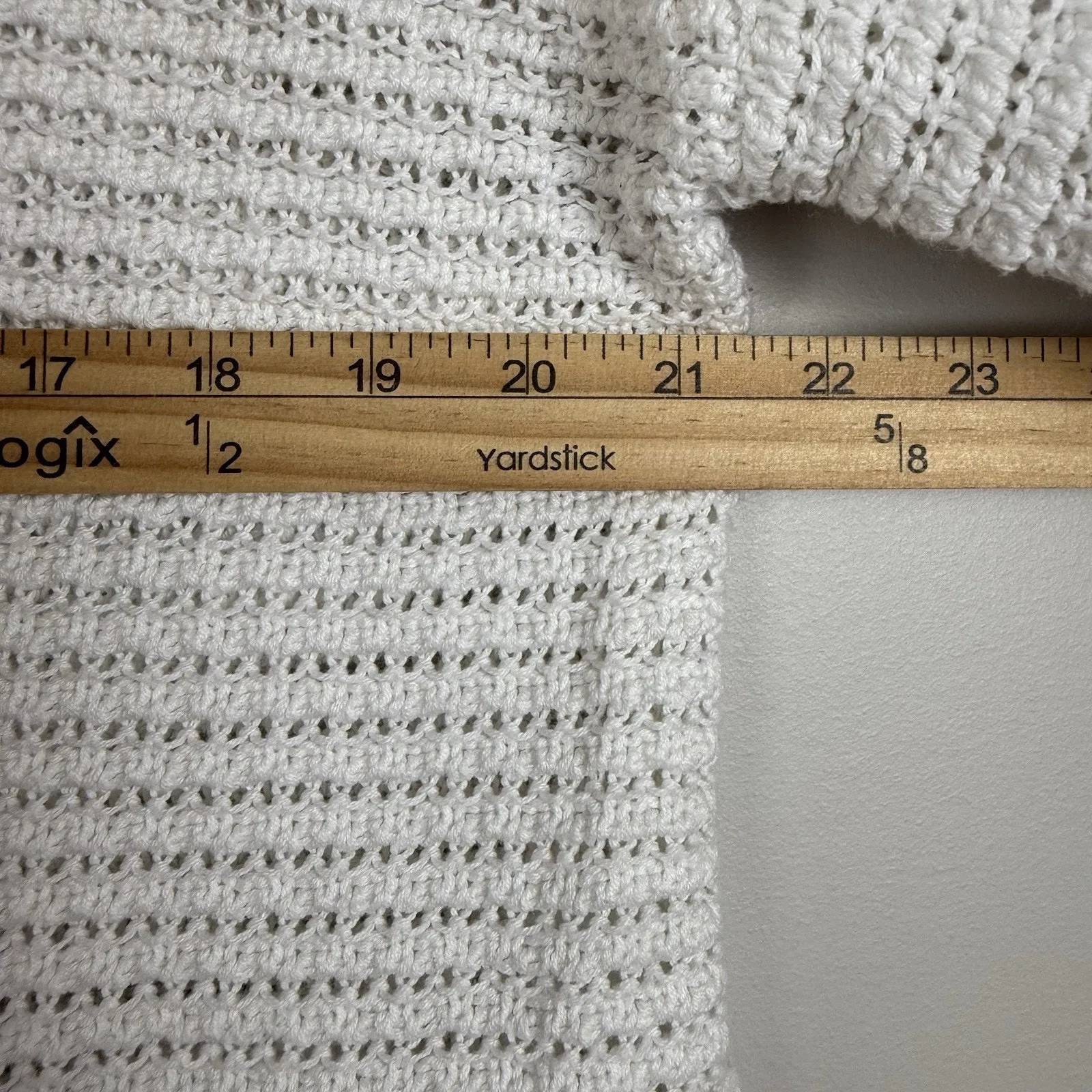 Sincerely Jules Crochet Sweater L Cream Long Sleeve Floral Patch Cottage Boho Size L - Image 8