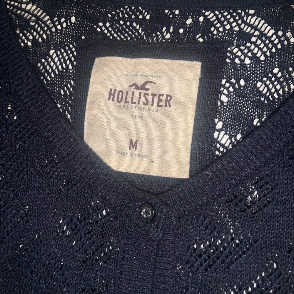 Cardigan Sweater hollister navy knit crochet logo y2k classic preppy boho spring - Image 2