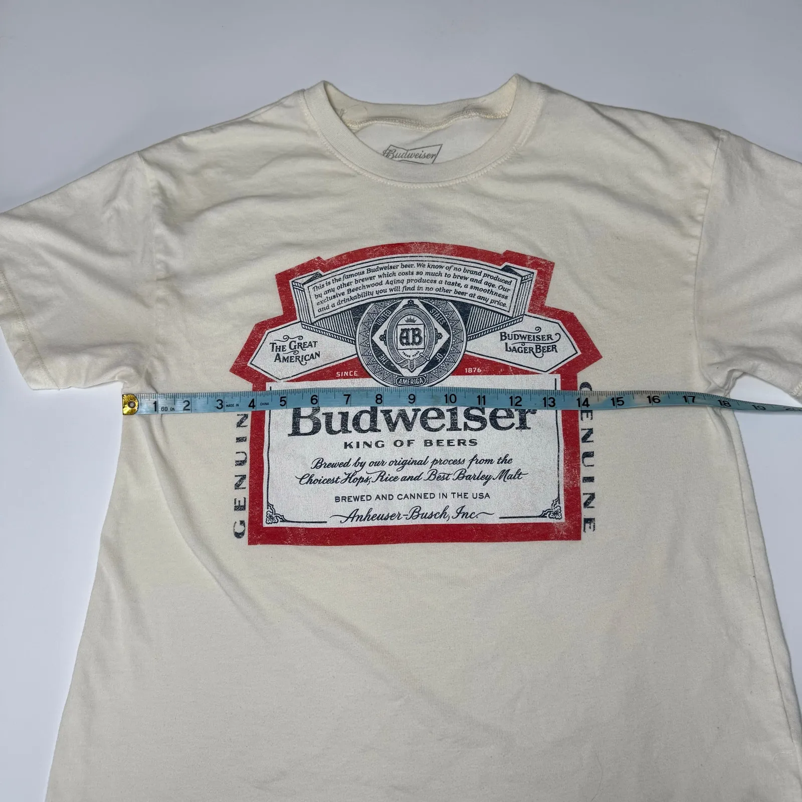 Budweiser‎ Cream Short Sleeve T Shirt Sheer Size Large - Image 5