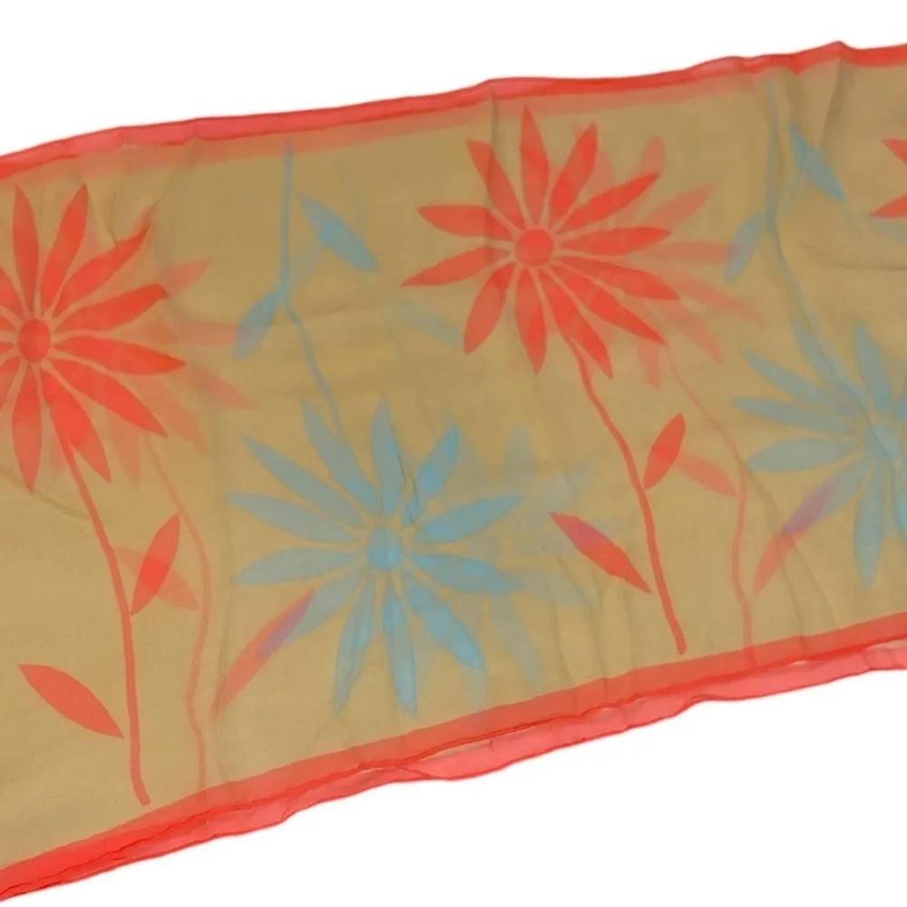 Vintage Glentex Hand Rolled Made in Japan Silk Floral Daisy Scarf Pink - Image 2