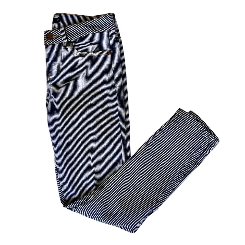 Harper Jeans Size 26 Pin Striped Navy White Skinny Straight Leg Mid Rise Cotton Blue - Image 10