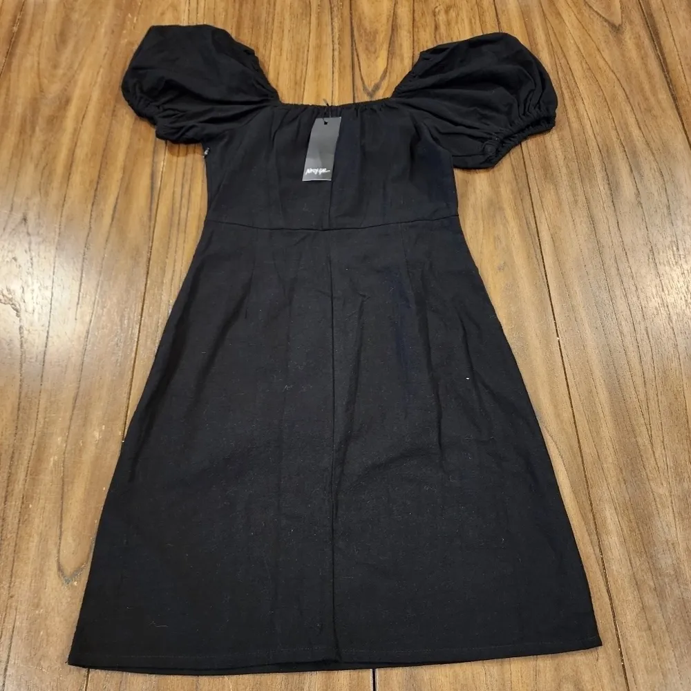 Nasty Gal Cute Sexy Black Puff Sleeve linen look Mini Dress size 2 nwt - Image 2