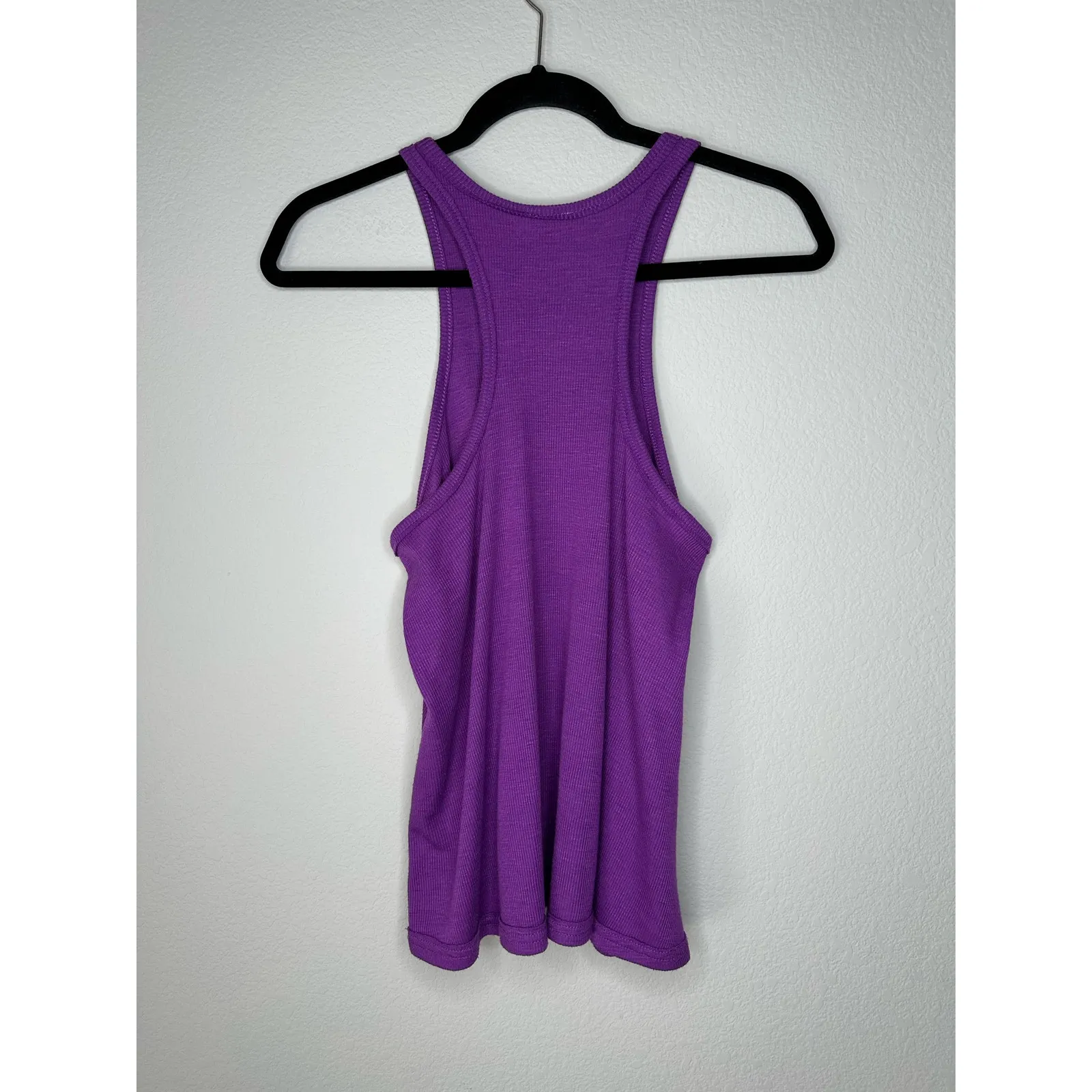 FREE PEOPLE Ribbed Flowy High Neck Racerback Tunic Tank Top Shirt Purple XS - Image 2