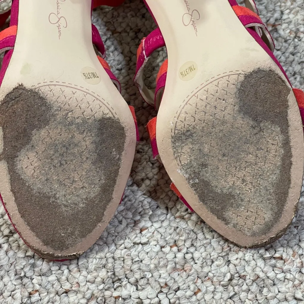 Jessica Simpson Caveena Strappy Heel Shoe Pumps Sandals Size 7M Pink Orange - Image 14