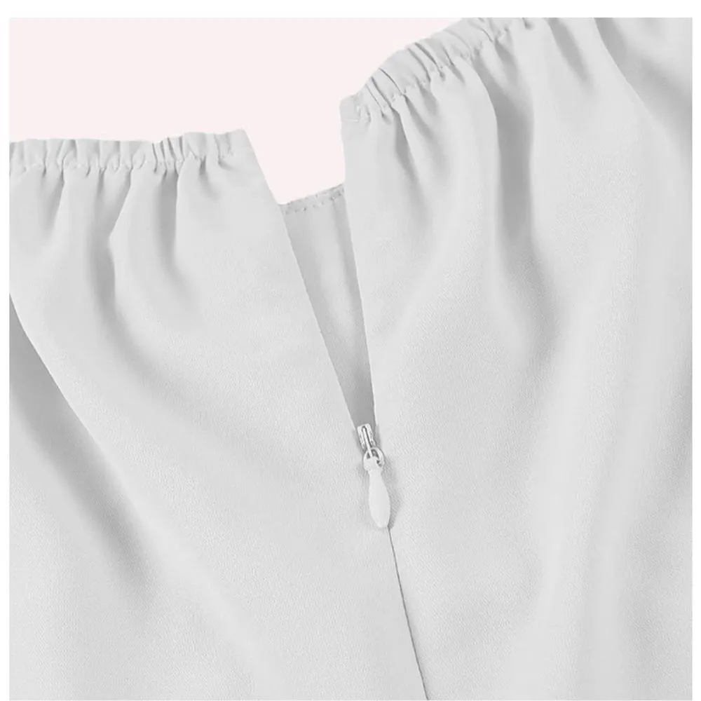 NEW Off Shoulder Ruffle Puff Sleeve Ruched Tie Back Dress XL White - Image 10