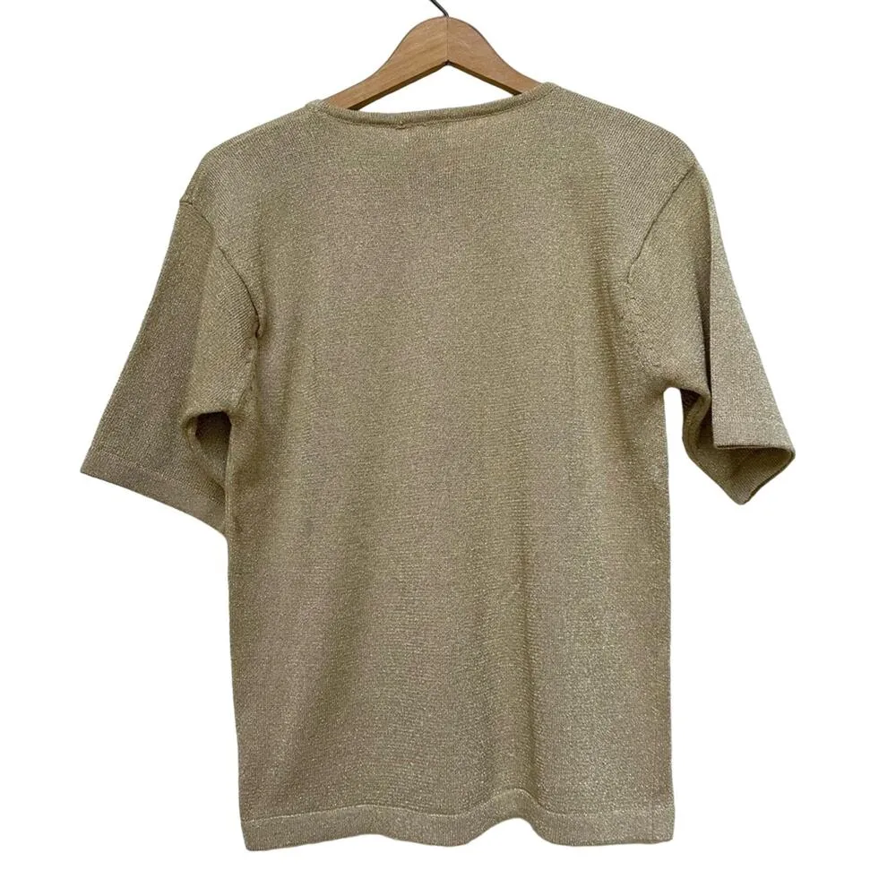 Neiman Marcus Gold Metallic Short Sleeve Top - Size Small - Image 7