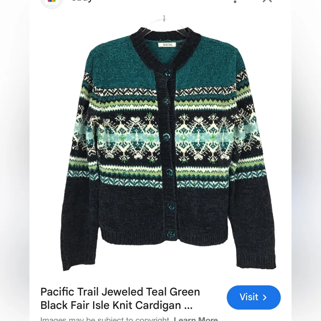 Vintage Pacific Trail Teal and Black Cardigan-Beaded | Size Large - Image 10